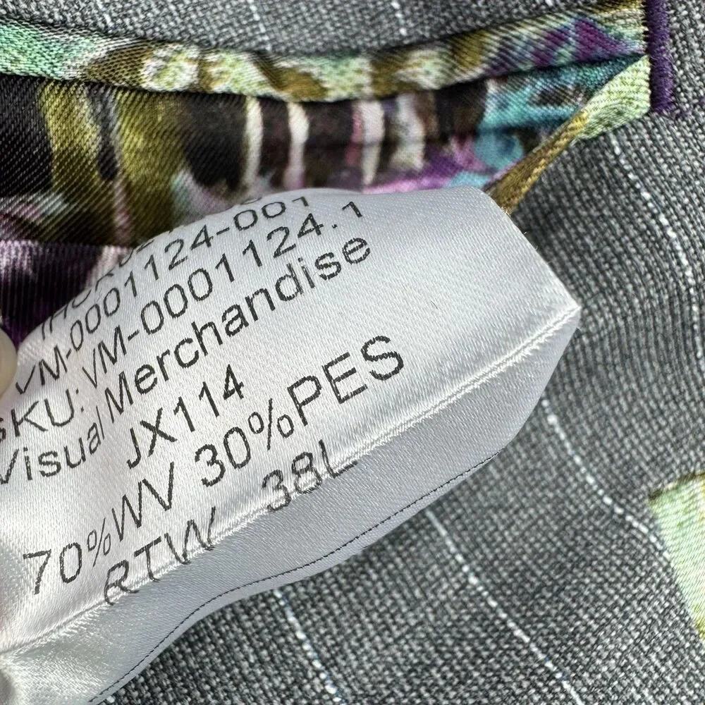 Hive & Colony Gray Pinstripe Blazer Mens 38L Wool Blend Floral Lined Sport Coat